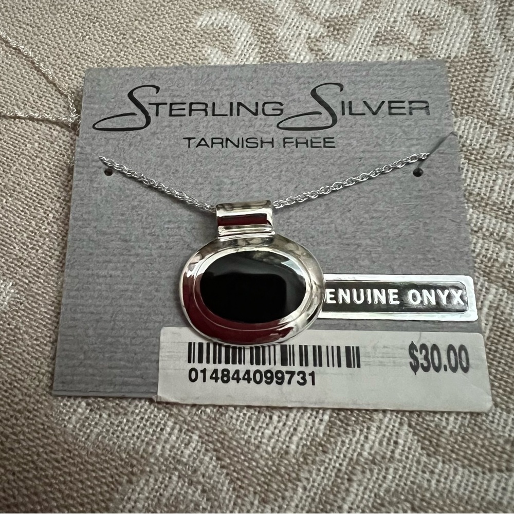 NWT Sterling Silver Necklace with Genuine Onyx Pendant